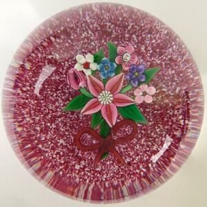 Paul Ysart Floral Bouquet Aventurine Ribbon Jasper Ground Lampwork Paperweight